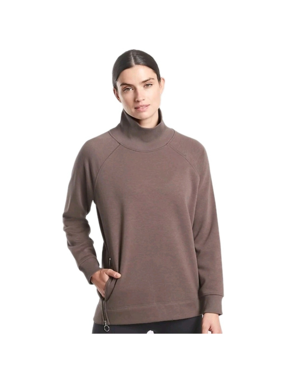 Athleta Women Cozy Karma Side Zip Funnel Neck Long-Sleeves Fleece Top Size Small